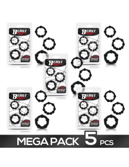 Pack de 5 Set 3 Anillos para el Pene Beaded Flexible Negro