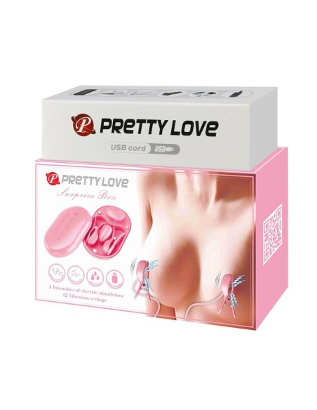 Surprise Box Huevo Vibrador y Pinzas para Pezones con Electro Estimulacion Rosa