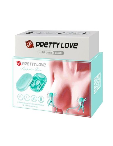 Surprise Box Huevo Vibrador y Pinzas para Pezones con Electro Estimulacion Azul