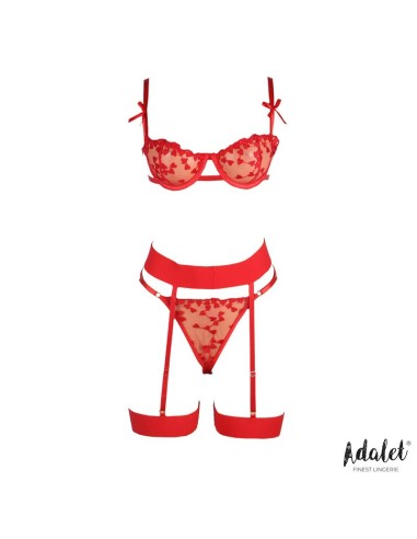 Zoey Set Sujetador Tanga y Liguero con Corazones Rojo