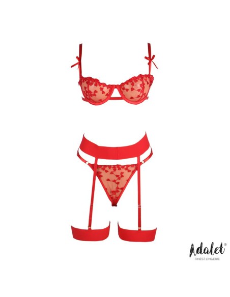Zoey Set Sujetador Tanga y Liguero con Corazones Rojo