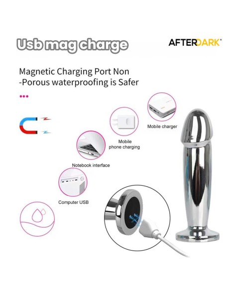 Sarmy Plug Anal Cromado con Vibracion USB Magnetico Talla S