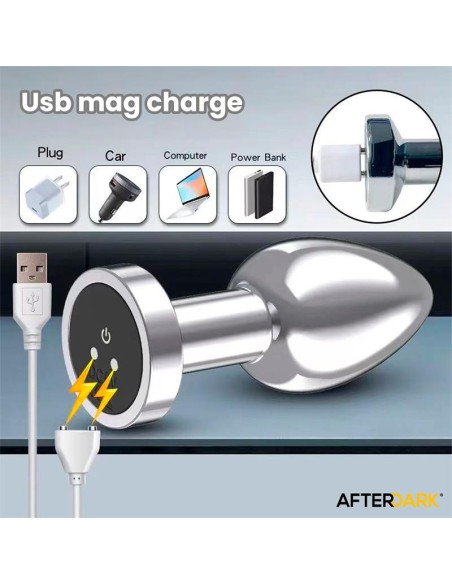 Dimpor Plug Anal Cromado con Vibracion USB Magnetico Talla M