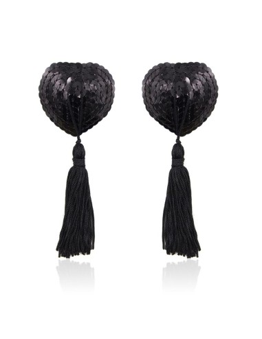 Pezoneras Autoadhesivas Forma de Corazon con Lentejuelas Negras