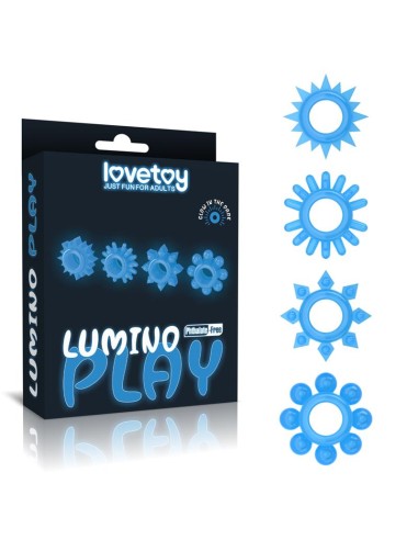 Lumino Play Set 4 Anillo para el Pene Luz Azul
