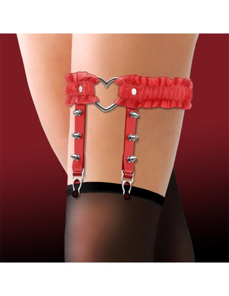 Liga con Aro en Forma de Corazon y Volantes Cuero Vegano Talla unica