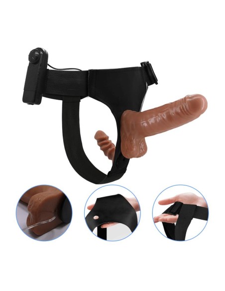 Arnes con Dildo Doble Retractil con Vibracion