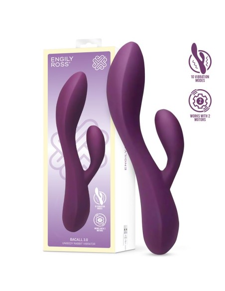 Bacall 20 Vibrador Silicona Liquida Inyectada Doble Motor USB Purpura