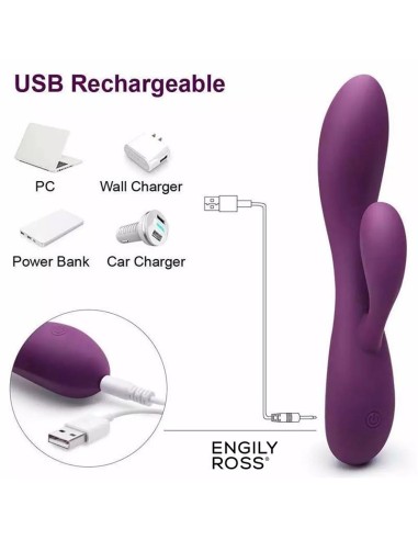Bacall 20 Vibrador Silicona Liquida Inyectada Doble Motor USB Purpura