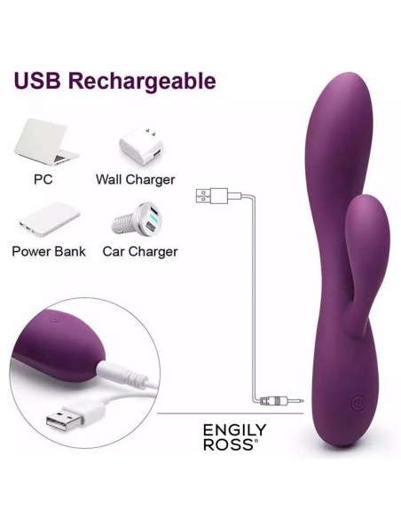 Bacall 20 Vibrador Silicona Liquida Inyectada Doble Motor USB Purpura