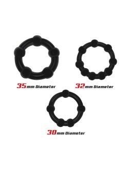 Set 3 Anillo para el Pene Beaded Flexibles Negro 2