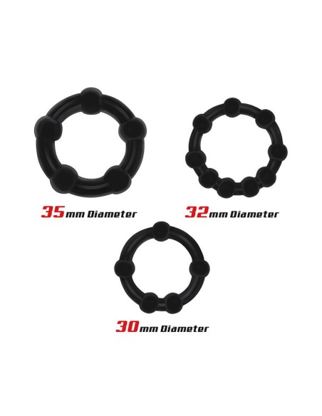 Set 3 Anillo para el Pene Beaded Flexibles Negro