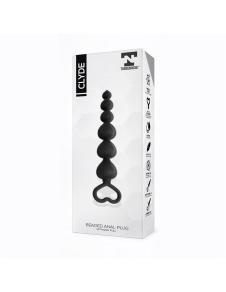 Clyde Plug Anal con Bolas con Aro de Facil Extraccion Silicona Negro