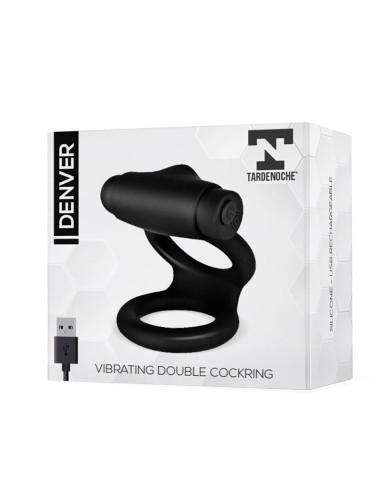Denver Anillo Doble con Bala Vibradora USB Silicona Negro
