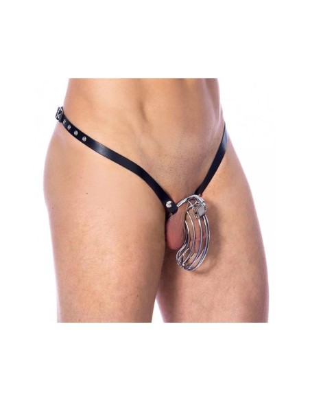 Cinturon de Castidad de Cuero con Jaula Metalica Ajustable