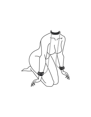 Set de Ligaduras Collar y Esposas Negro