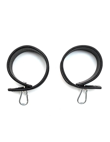 Rimba Bondage Play Esposas Ajustables De Cuero con Ganchos Carabina