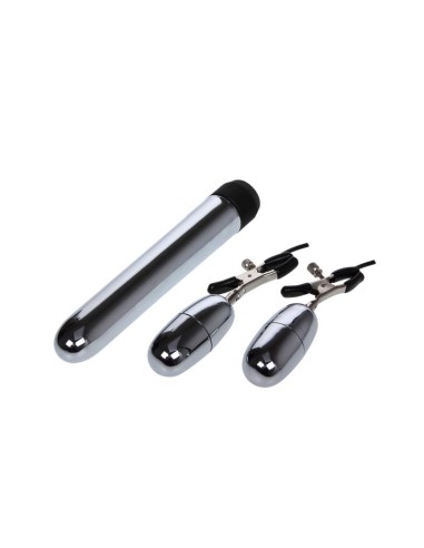 Baile Set Bala Vibrador y Pinzas para Pezones con Vibracion Turbo