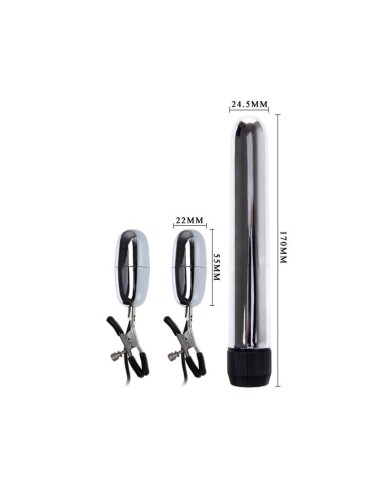 Baile Set Bala Vibrador y Pinzas para Pezones con Vibracion Turbo