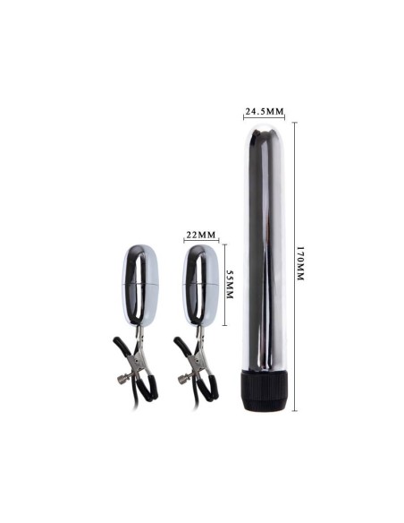 Baile Set Bala Vibrador y Pinzas para Pezones con Vibracion Turbo