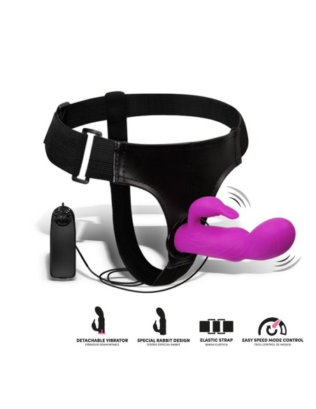 Hymax Arnes con Dildo Vibrador con Conejito y Control Remoto