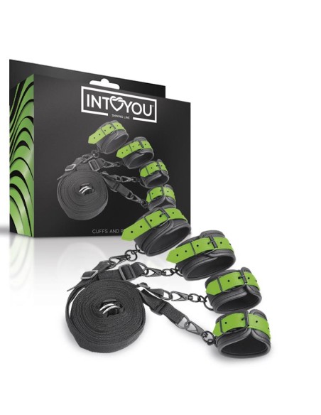 Set de Ataduras para la Cama con Esposas que Brillan en la Oscuridad