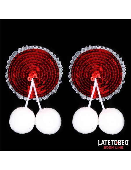 Pezoneras con Lentejuelas Rojas y Pompones Blancos