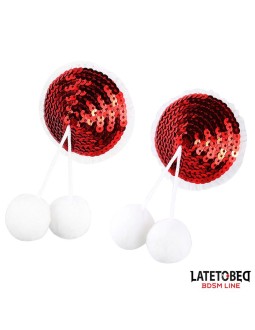 Pezoneras con Lentejuelas Rojas y Pompones Blancos 2