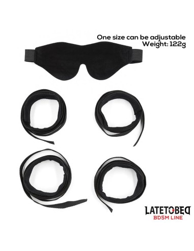 Set de Resticciones 3 Piezas Antifaz Esposas Munecas y Tobillos Ajustables