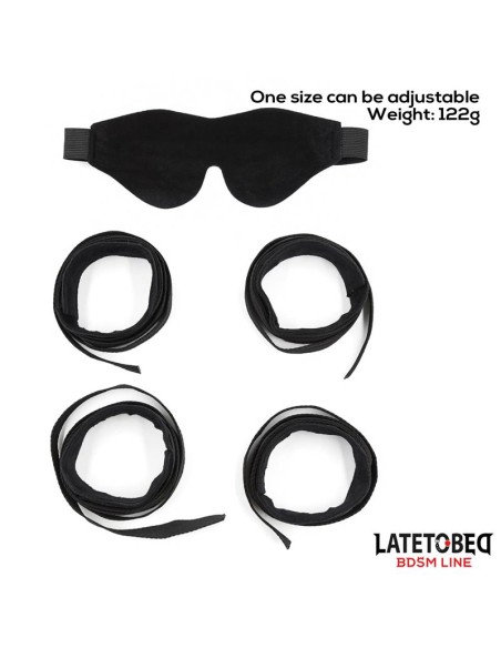 Set de Resticciones 3 Piezas Antifaz Esposas Munecas y Tobillos Ajustables