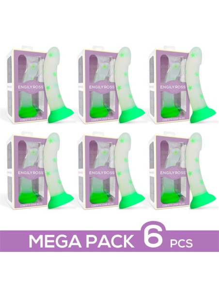 Pack 6 Dildo que Brilla en la Oscuridad Confetti Star 17 cm
