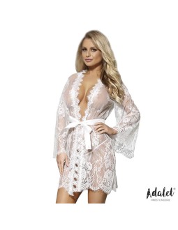 Lucy Peignoir Semi Transparente y Tanga Blanco