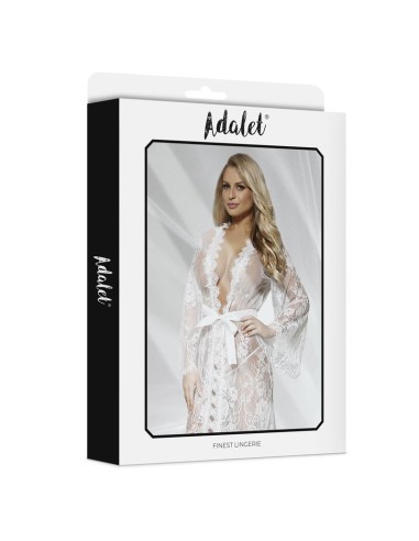 Lucy Peignoir Semi Transparente y Tanga Blanco