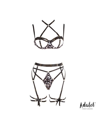 Lily Set Sujetador Tanga Liguero y Ligas Estampado Leopardo